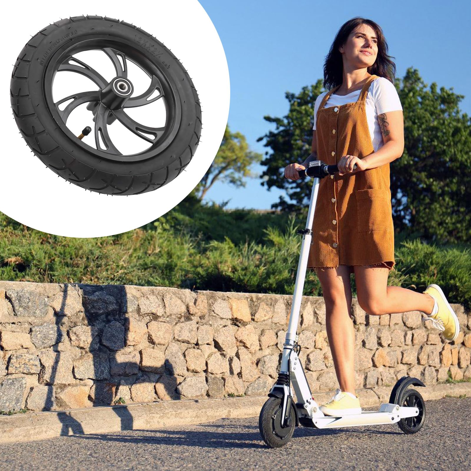 Efficienza ruota da 12 pollici per scooter elettrico, lega di alluminio leggera, cerchi freno a disco, ruota gonfiabile, sostituzione duratura per scooter anteriore