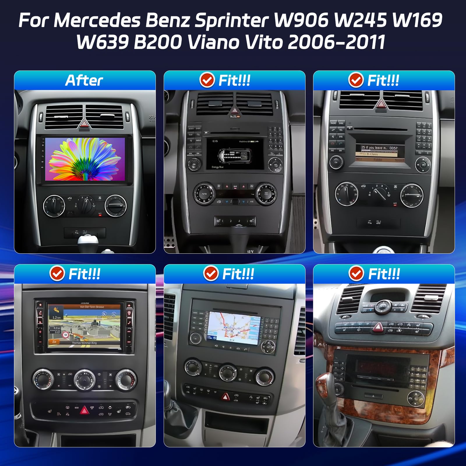 4GB+64GB]SIXWIN Android 13 Autoradio con CarPlay/Android/DSP per Mercedes-Benz W169 W639 Vito Viano W906 Sprinter, 9 HD Schermo Navigatore GPS WiFi BT USB FM RDS Radio Mirror Link+32 band EQ