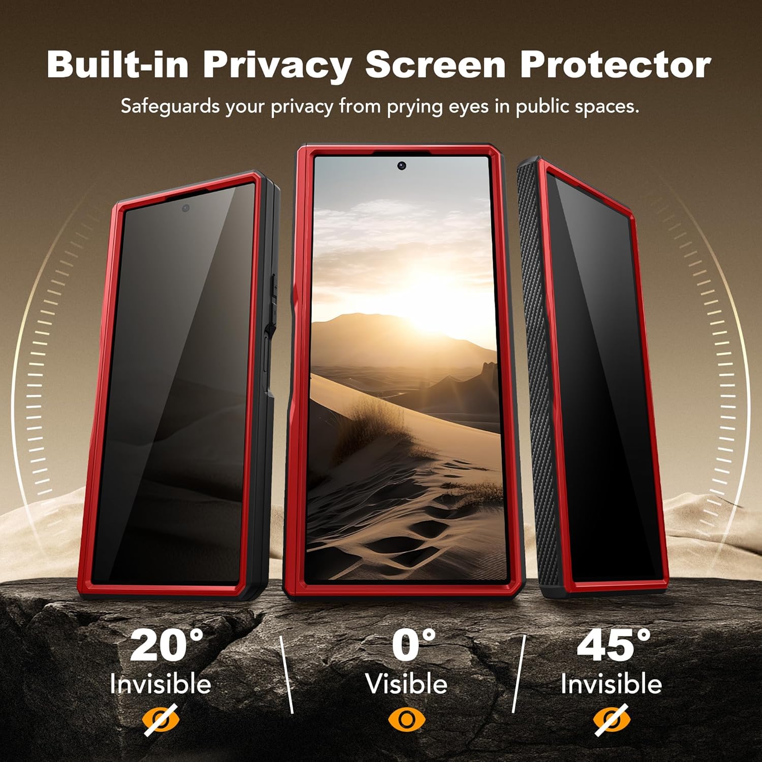 TONGATE for Z Fold 7 Case with Privacy Screen Protector, [Built-in Slide Camera Cover & Stand] [Anti Spy] Military Grade Drop Phone Case for Samsung Galaxy Z Fold 7 with Belt Clip, Red Privacy - Image 2