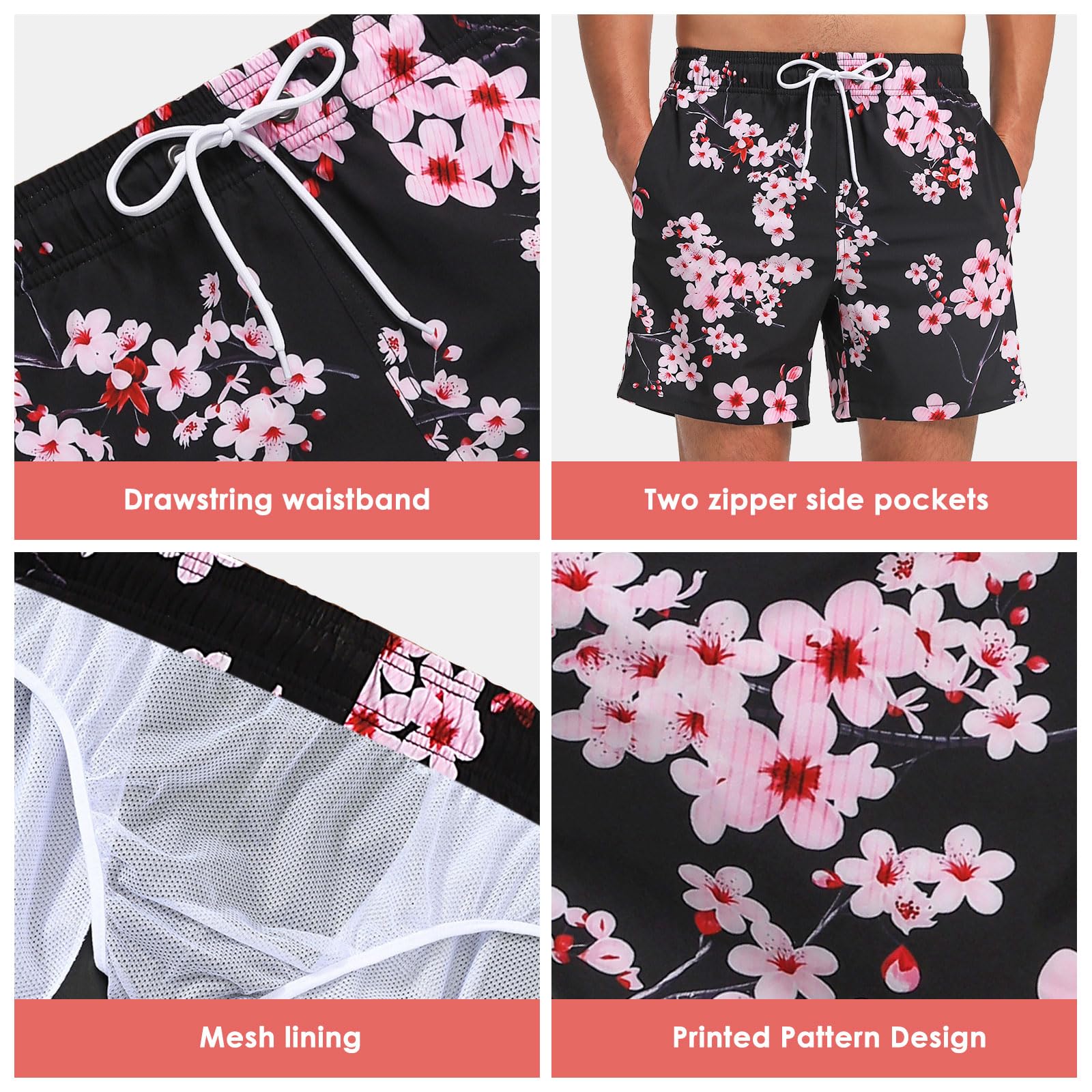 TMEOG Costume Uomo Mare Pantaloncini Casual, Costumi da Bagno Uomo Surf Lungo Costume da Spiaggia Piscina Pantaloncino Estivo con Tasche e Coulisse Regolabile