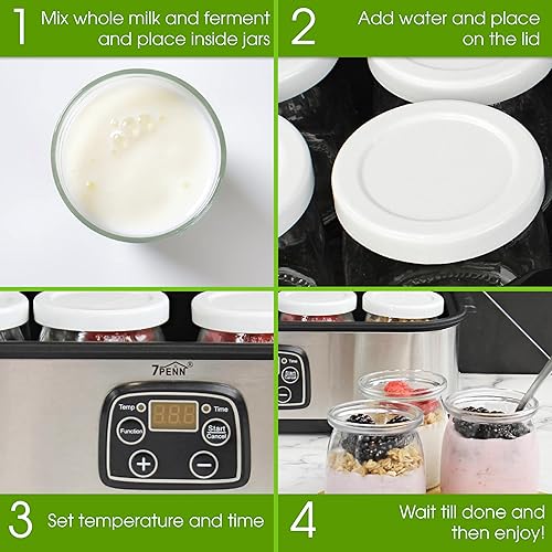 Miniatura 3 de 7Penn Máquina para hacer yogurt - Fabricante de yogur francés y griego con control de temperatura que incluye 8 tarros de yogur con tapas