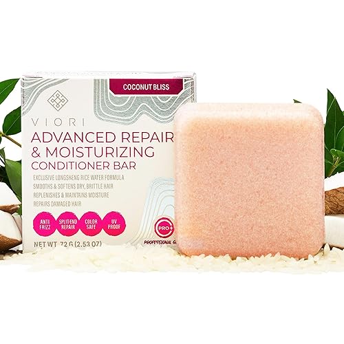 Viori Coconut Bliss - Barra de acondicionador hidratante y reparadora avanzada, hecha con agua de arroz y vitaminas para la salud del cabello, barra