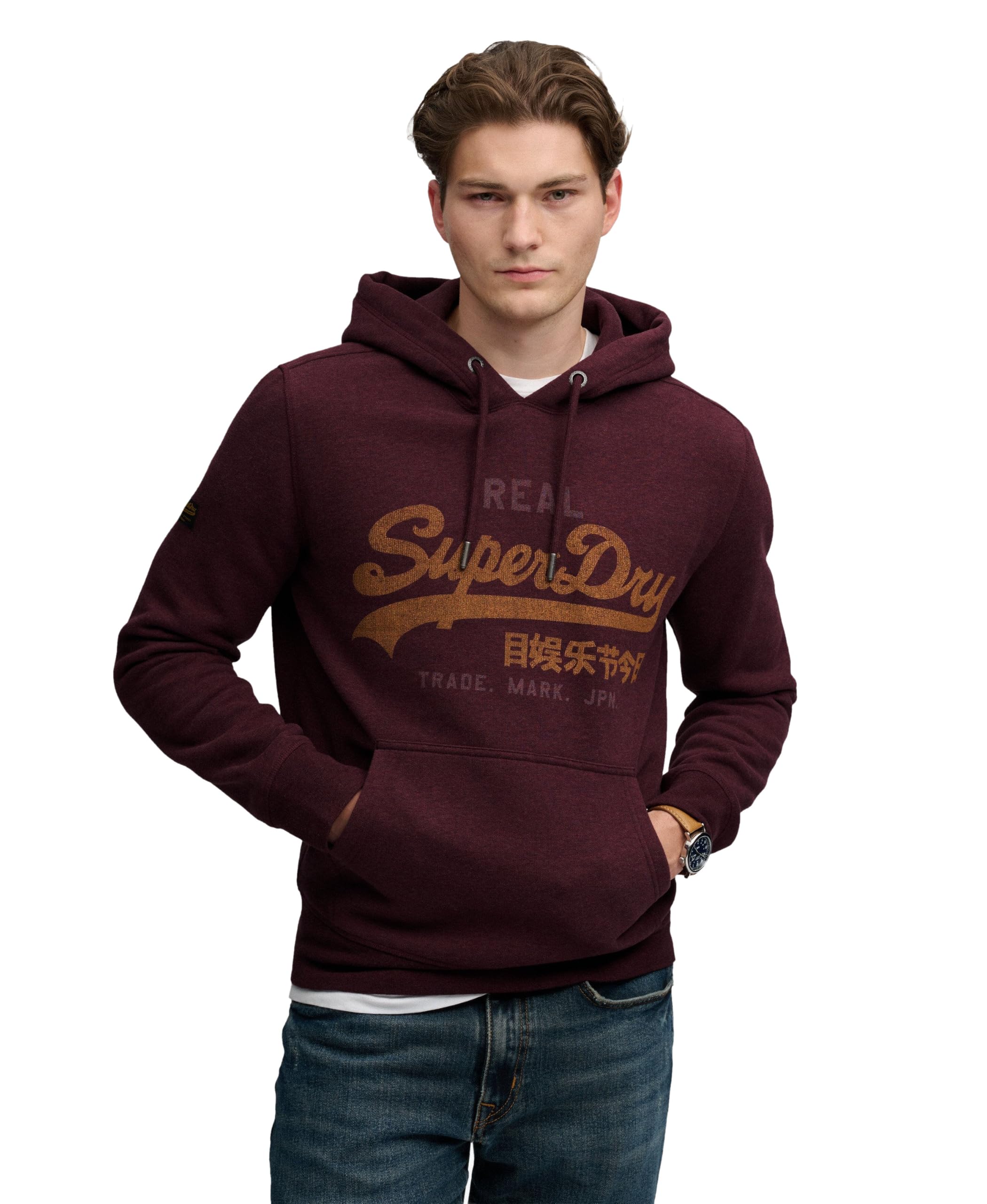 Superdry (L, Tawny Port Marl) Mens Vintage Logo Heritage Relaxed Hoodie