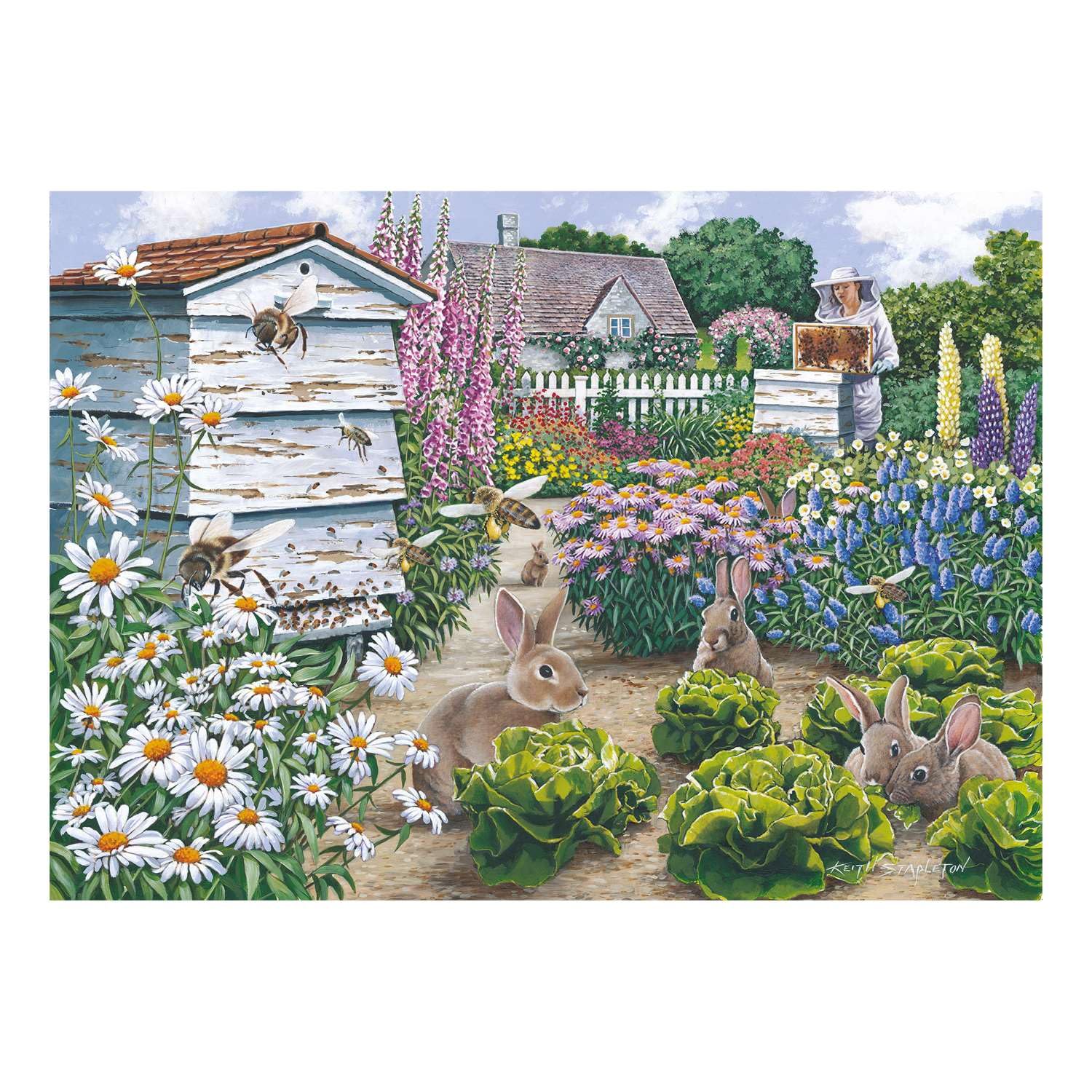 The House of Puzzles Honey Bunnies Jigsaw - 500 Piece Jigsaws for Adults Artist Illustrated, Scenic Landscape, Deluxe Puzzle Gifts