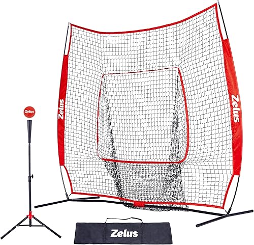 ZELUS 7x7ft Baseball Softball Practice Net Portable Baseball Net with Tee 28 16oz Weighted Baseball and Carry Bag for Batting Hitting and Pitching ZELUS 7x7ft Baseball Softball Practice Net Portable Baseball Net with Tee 28 16oz Weighted Baseball and Carry Bag for Batting Hitting and Pitching