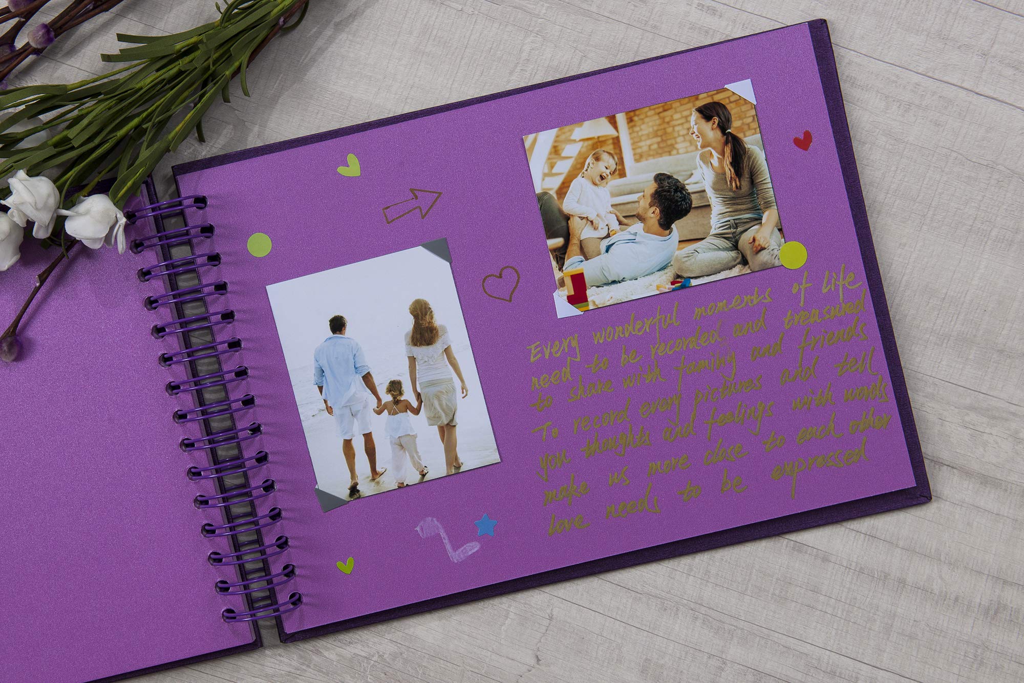 potricher Twarda okładka, pusta strona, DIY, album fotograficzny, 80 stron, 40 arkuszy, na rocznicę ślubu, rodzina, mały album fotograficzny, fioletowy, 30 x 21 cm