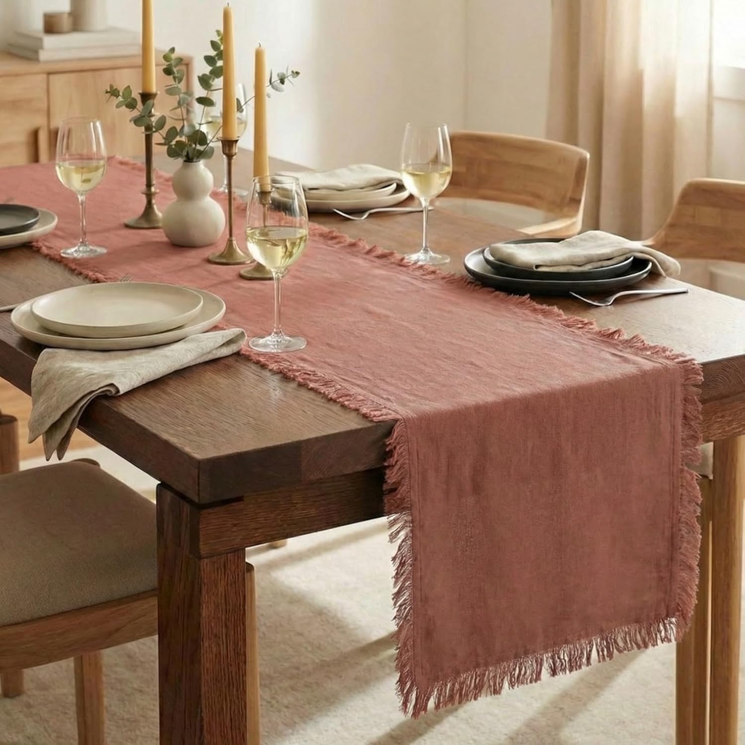 Accent Home Blush 13 x 120 Inches Cotton-Linen Table Runner – Soft, Durable & Natural Blend Rustic Farmhouse Style for Dining Table, Weddings Bridal Shower Thanksgiving Christmas & Everyday Use