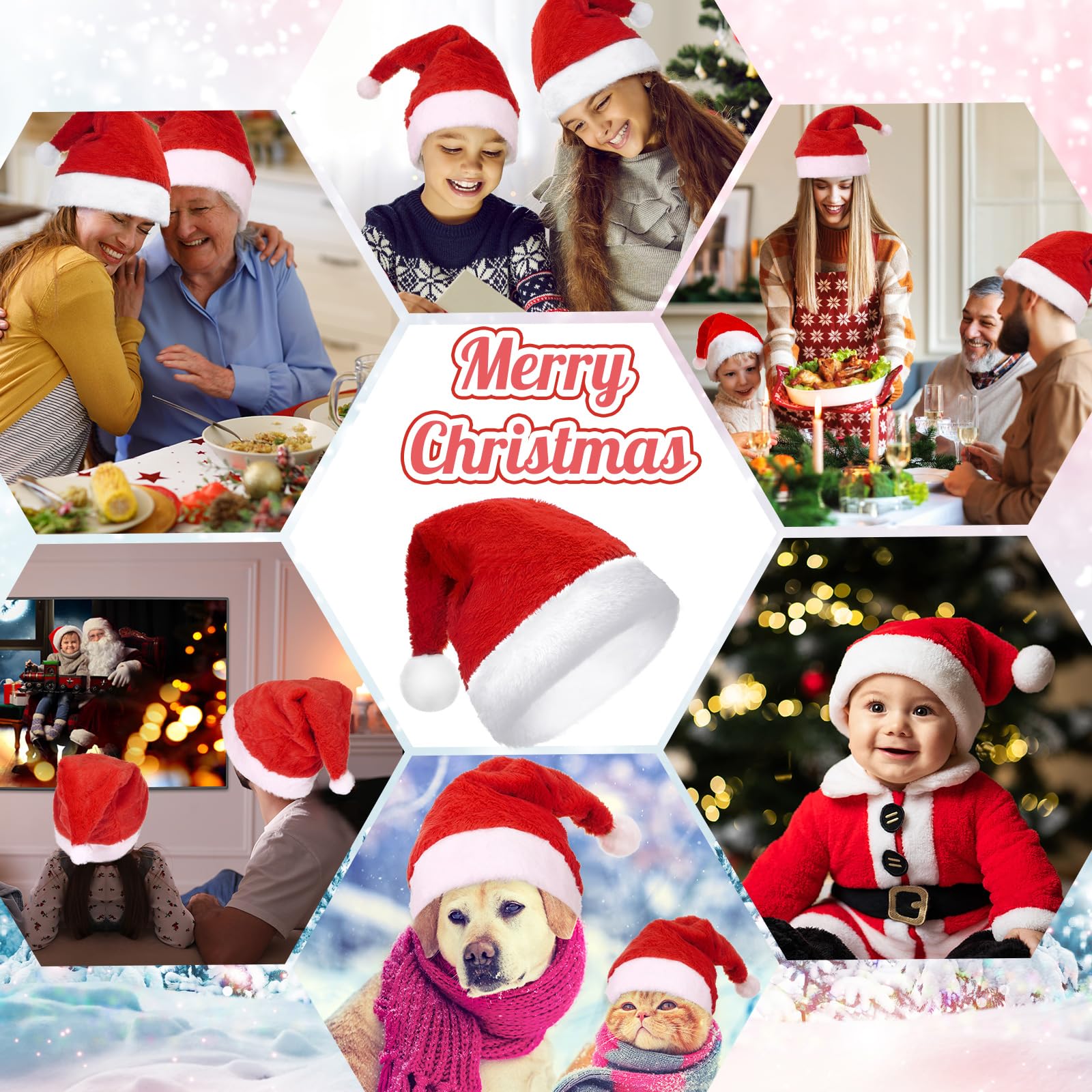 Suhine 10 sombreros de Papá Noel, sombrero de Navidad, gorro de Papá Noel con forro cómodo y ala de felpa para adultos