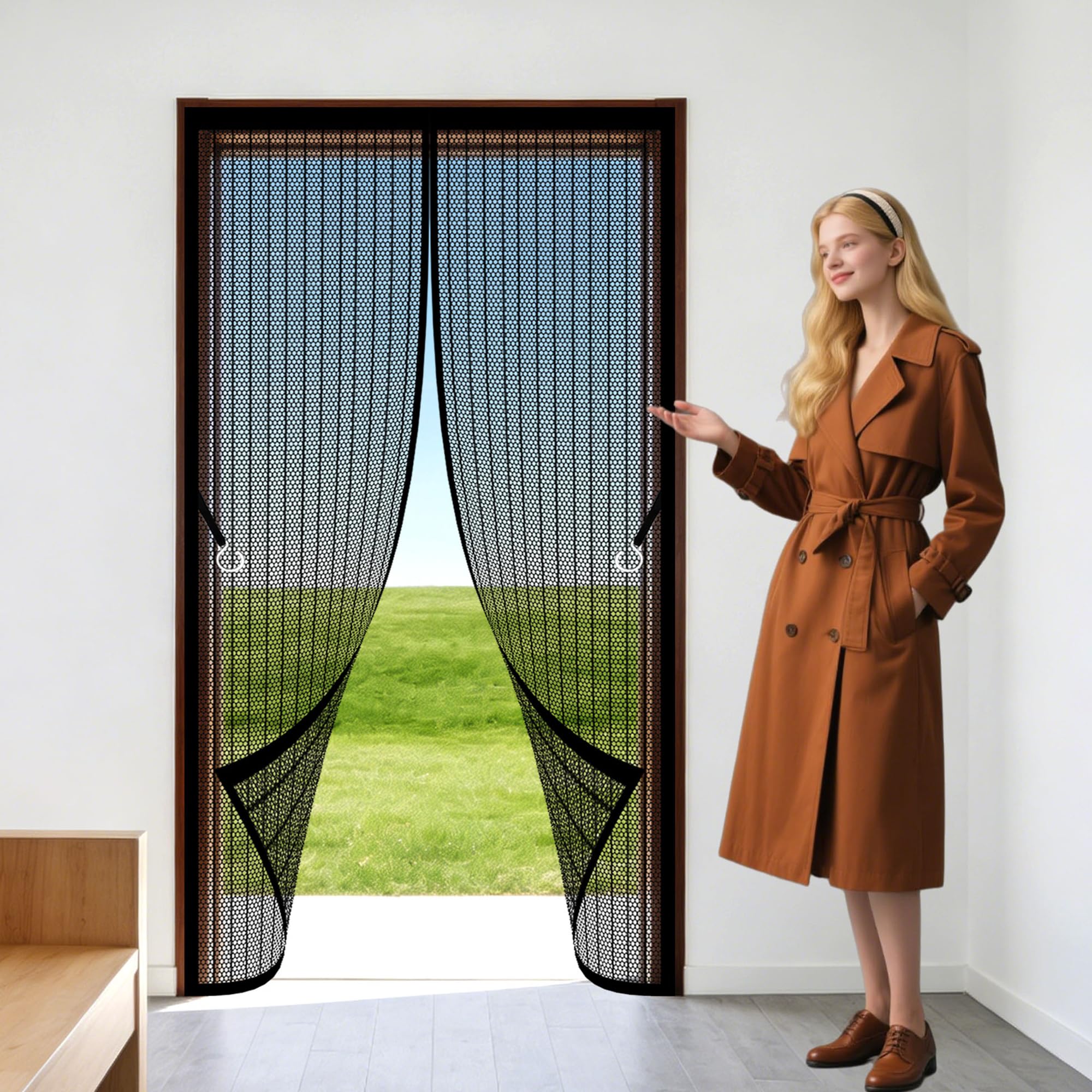 Door Screen 124 x 288 cm Powerful Magnets Insect Protection Screen Keep Bugs Out Lets Fresh Air for Home, Bedroom, Living Room, Kitchen, Patio, Black