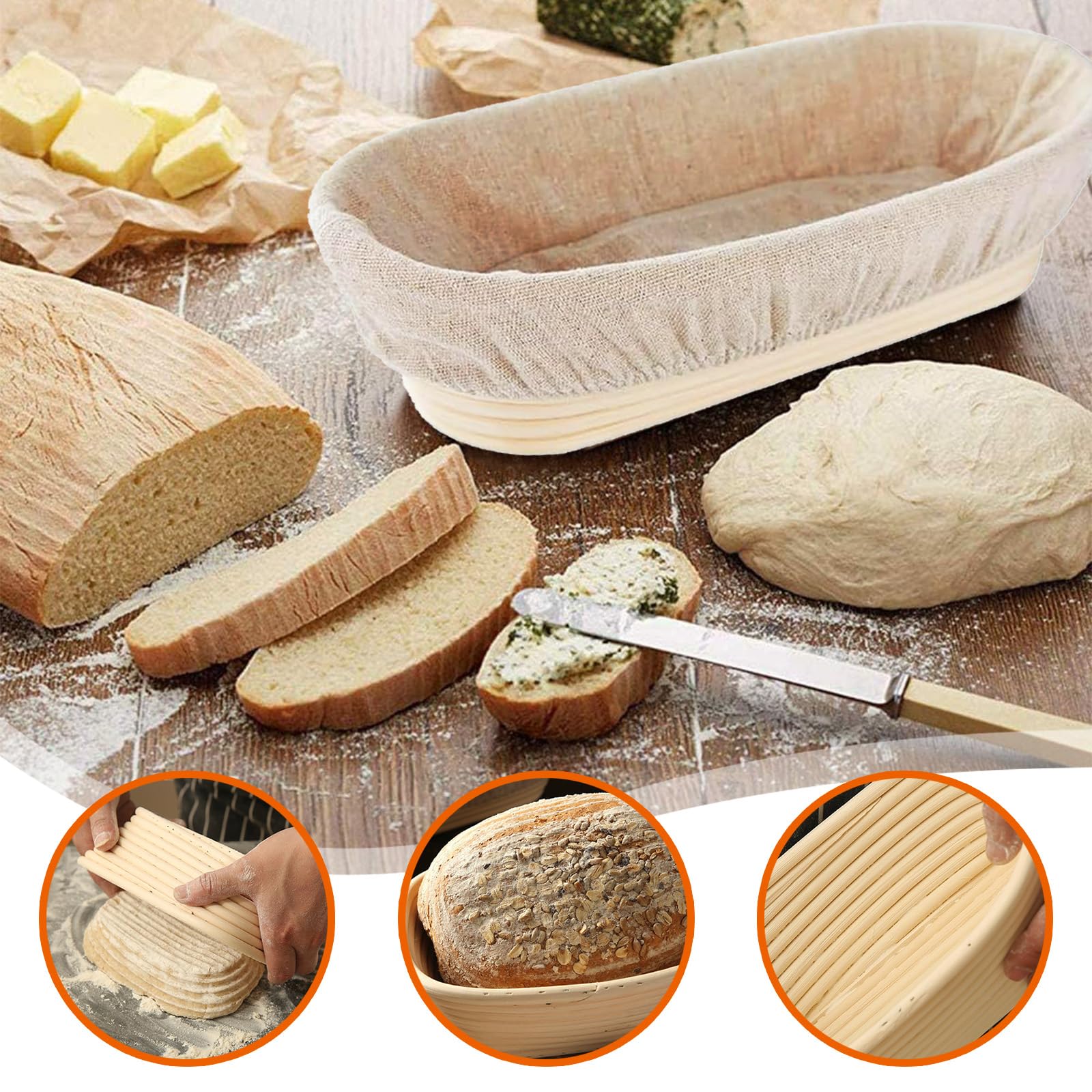 Lot De 6 Banneton Pour Pain Ovale Avec Doublure De Tissu, Petits Paniers Banneton De 15,2 Cm, Accessoires Pour La Cuisson Du Pain, Paniers De Fermentation En Rotin Pour La Préparation De