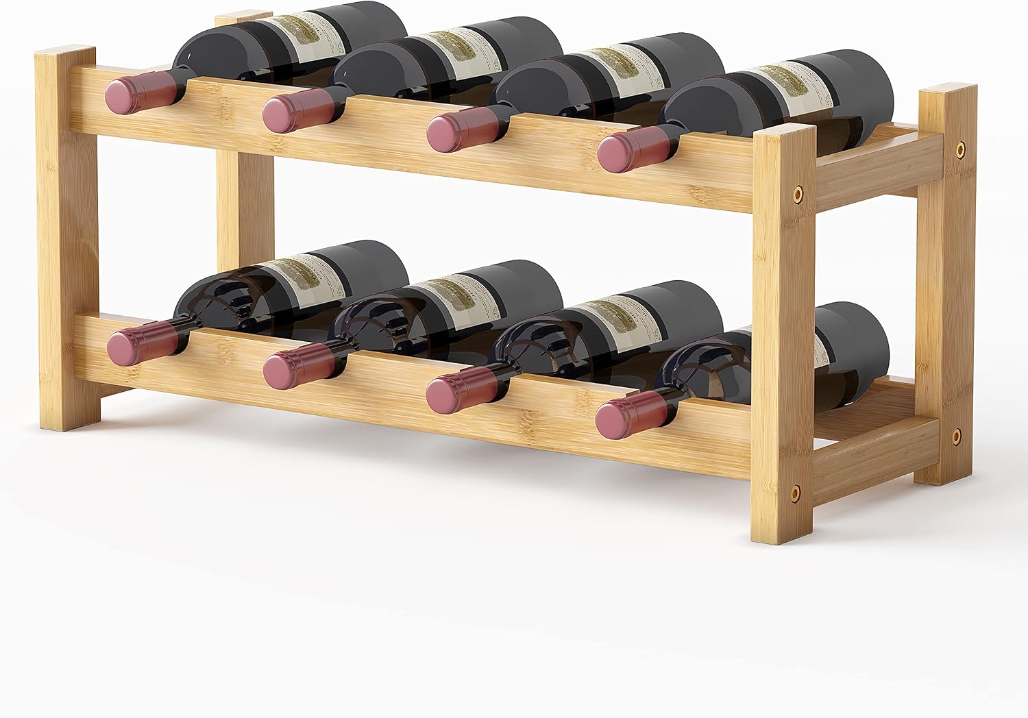 Amazon.com: BAMEOS Wine Rack Free Standing 8 Bottle 2 Tier Bamboo Wine ...
