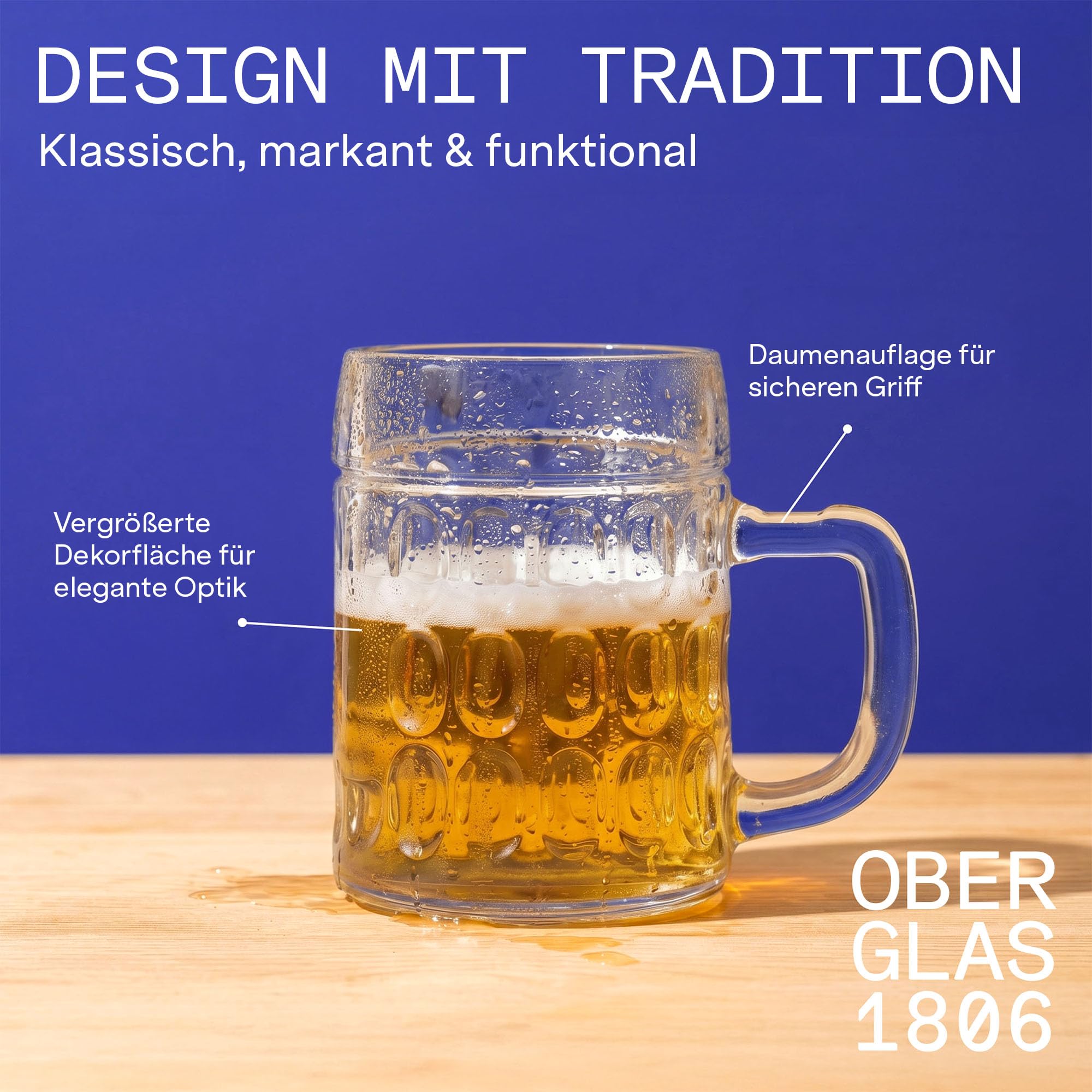 Oberglas Kaiser Bierkrüge Soda-Lime-Glas 500 ml, 6er-Set