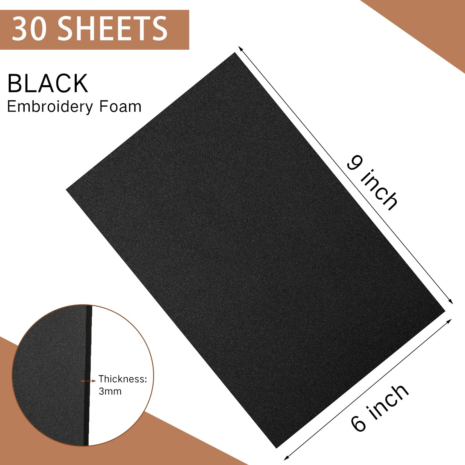 30 hojas de espuma EVA para bordado, color negro, 15,2 x 22,8 cm, 3 mm, para bordado 3D, manualidades y artes, costura a mano, proyectos de bricolaje, disfraces de cosplay, acolchado,
