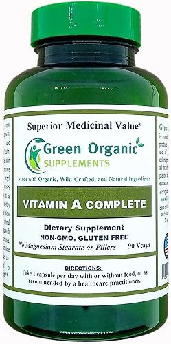 Green Organic Supplements Vitamina A, palmitato de retinilo, 90 VCaps, 15000IU, hecho a mano, sin OMG y sin gluten (paquete de 1)