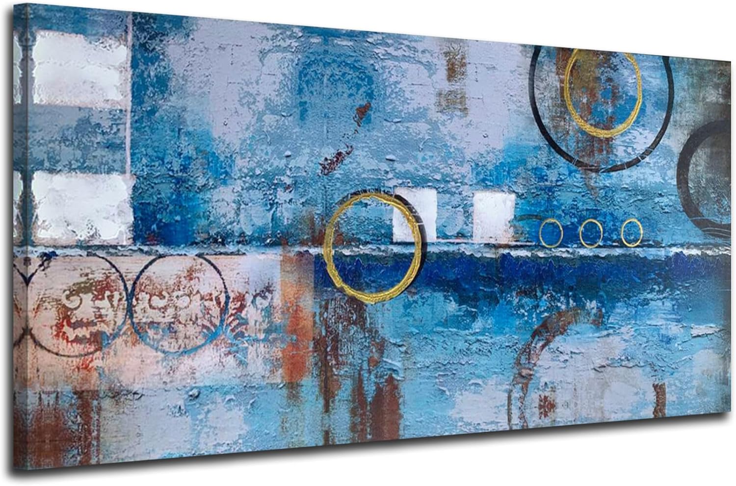 Ardemy Abstract Wall Art Geometric Blue Teal Painting Modern Artwork Gold Textured Picture for Living Room Bedroom Dinning Room Bathroom Home Office Wall Decor, Large Size Framed 40"x20" 40"x20" Painting 4