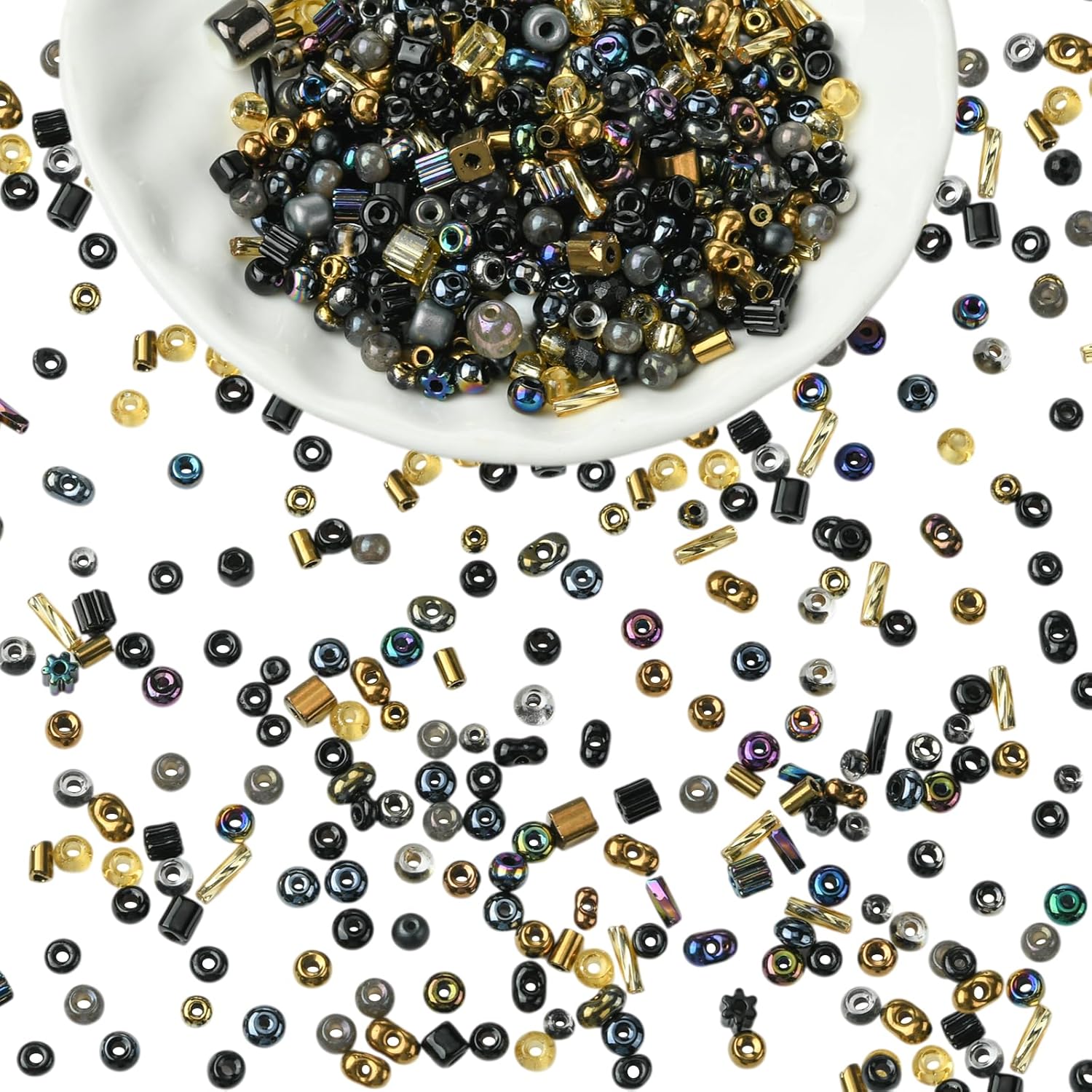 BEEFLYING 1.76oz (50g) Assorted Glass Seed Beads 1.8~10mm Loose Small Embroidery Beads Mini Long Bugle Tube Spacer for Jewelry Making Necklace Bracelet Craft Sewing DIY