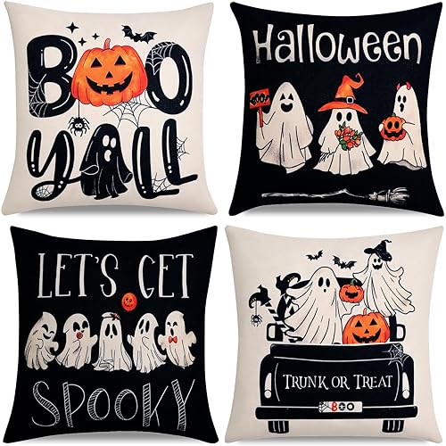 Hongsome Ghost Halloween Decor-Throw Pillow Covers 18x18 in Set of
