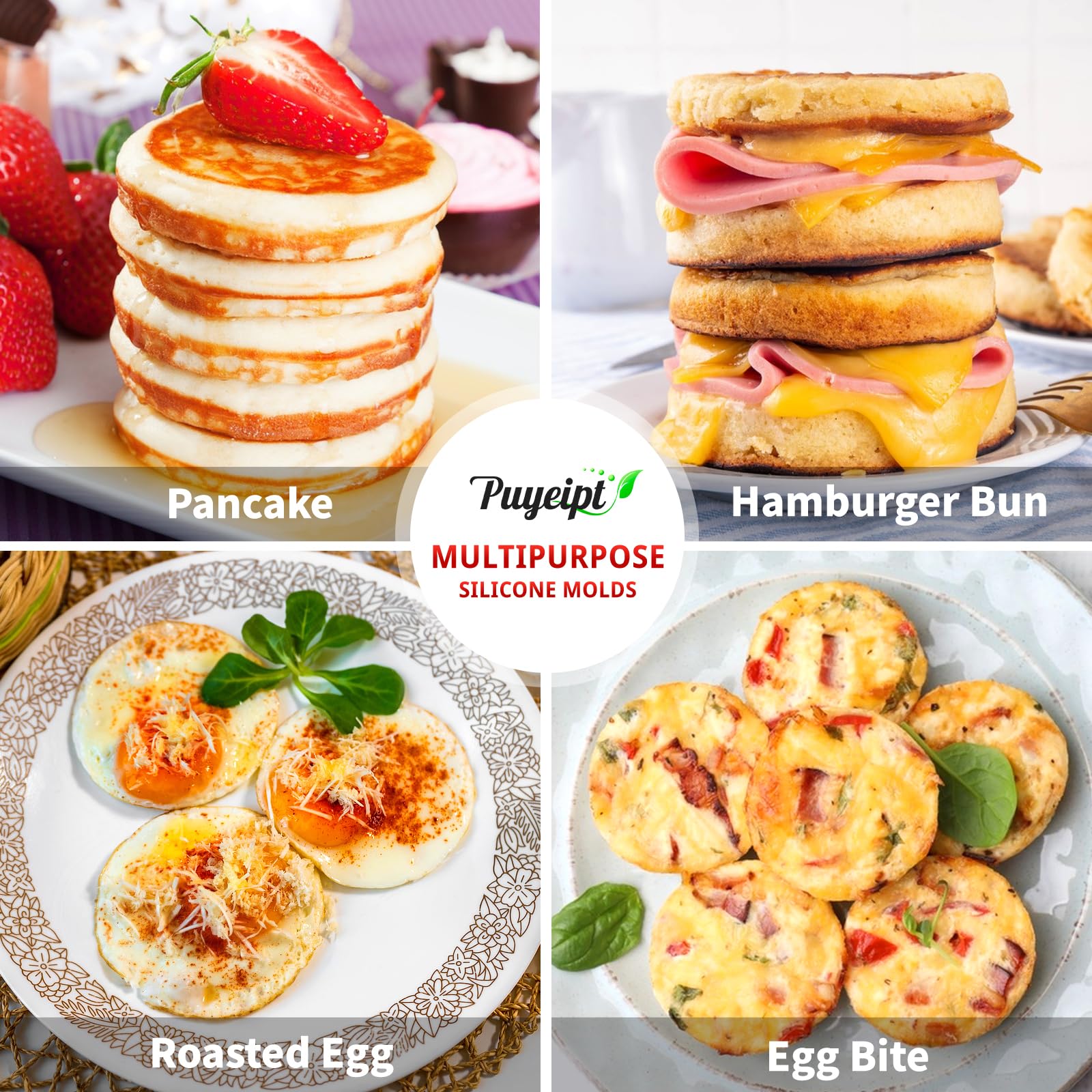 Paquete de 2 moldes de silicona para freidora de aire, moldes redondos jumbo de 4 pulgadas para sándwiches de desayuno, bocados de huevo, bollos de hamburguesa, tarta y panqueques 6