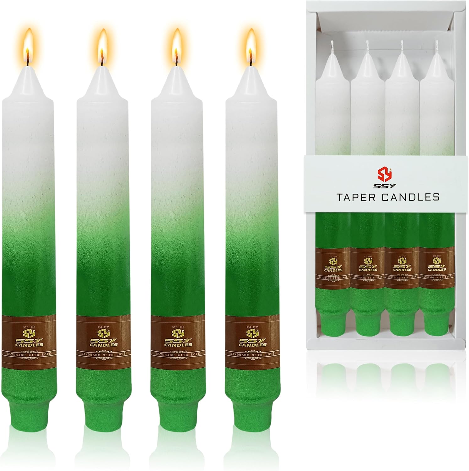 Christmas Metallic Green Candle 9 Inch Candles Smokeless Taper Candles 4 Pack Unscented Dinner Candle for Christmas Dinner