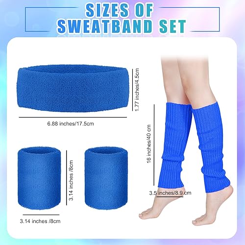 Miniatura 5 de SATINIOR Juego de calentadores de piernas de neón de los años 80 para mujer, cangurera holográfica, calentadores de piernas de punto, muñequeras