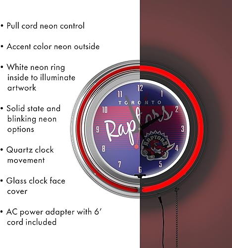 Miniatura 3 de Trademark Global Reloj de pared analógico retro de Toronto Raptors de Toronto Raptors con cadena de tracción, para cocina, garaje, sala de juegos o