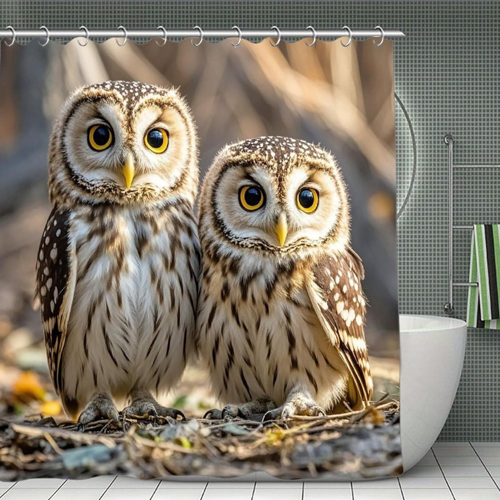 FekiLoot Real Cute Owls Shower Curtain Minimalist Aesthetic Bath Curtain with Hooks Simple Water Resistant Bathroom Shower Curtains Cute Blackout Privacy Curtains Cloth Curtain