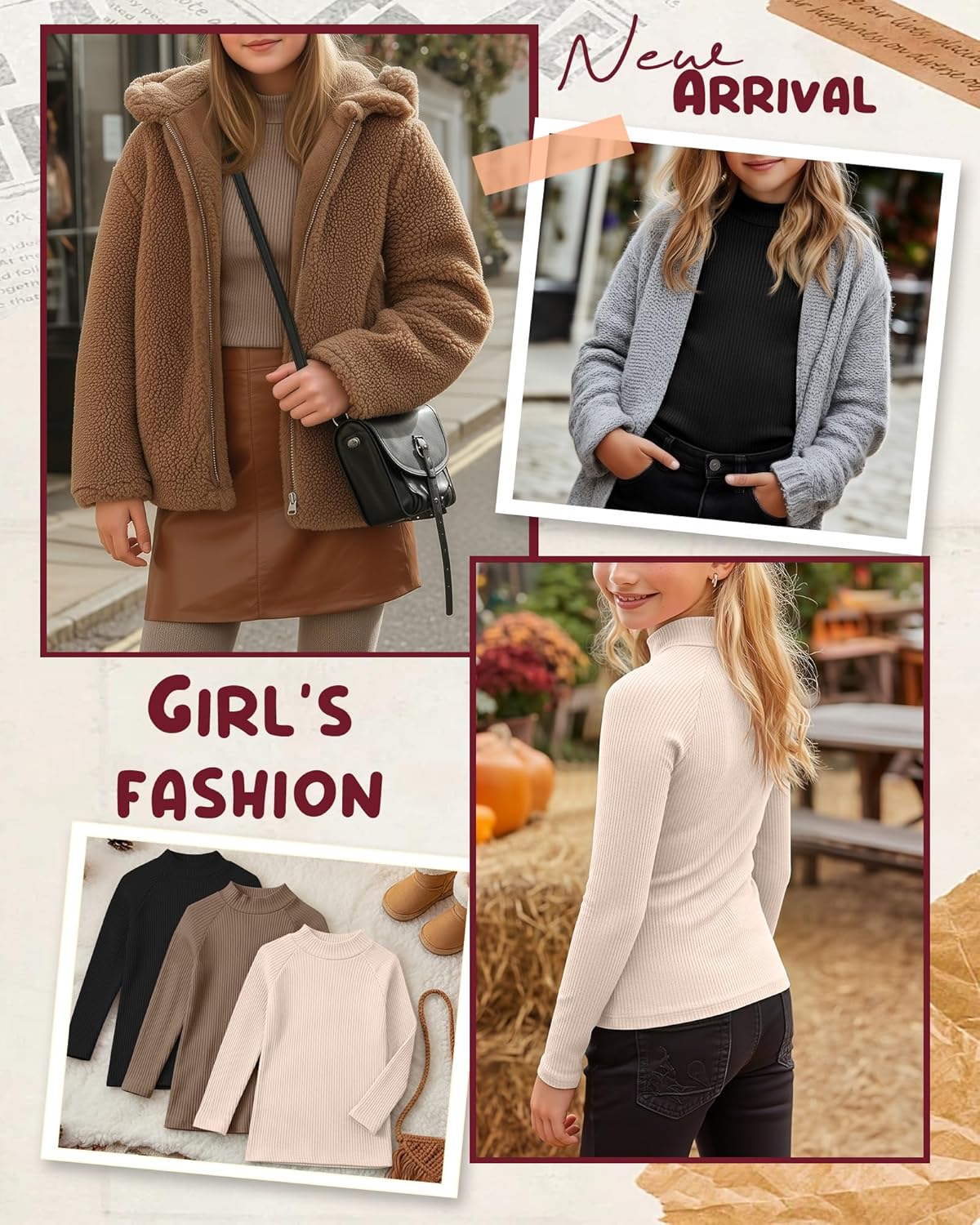 3 Pack Girls' Mock Turtleneck Shirts Cotton Long Sleeve Ribbed Tops Slim Fit Casual Base Layer for Kids Winter - Image 4