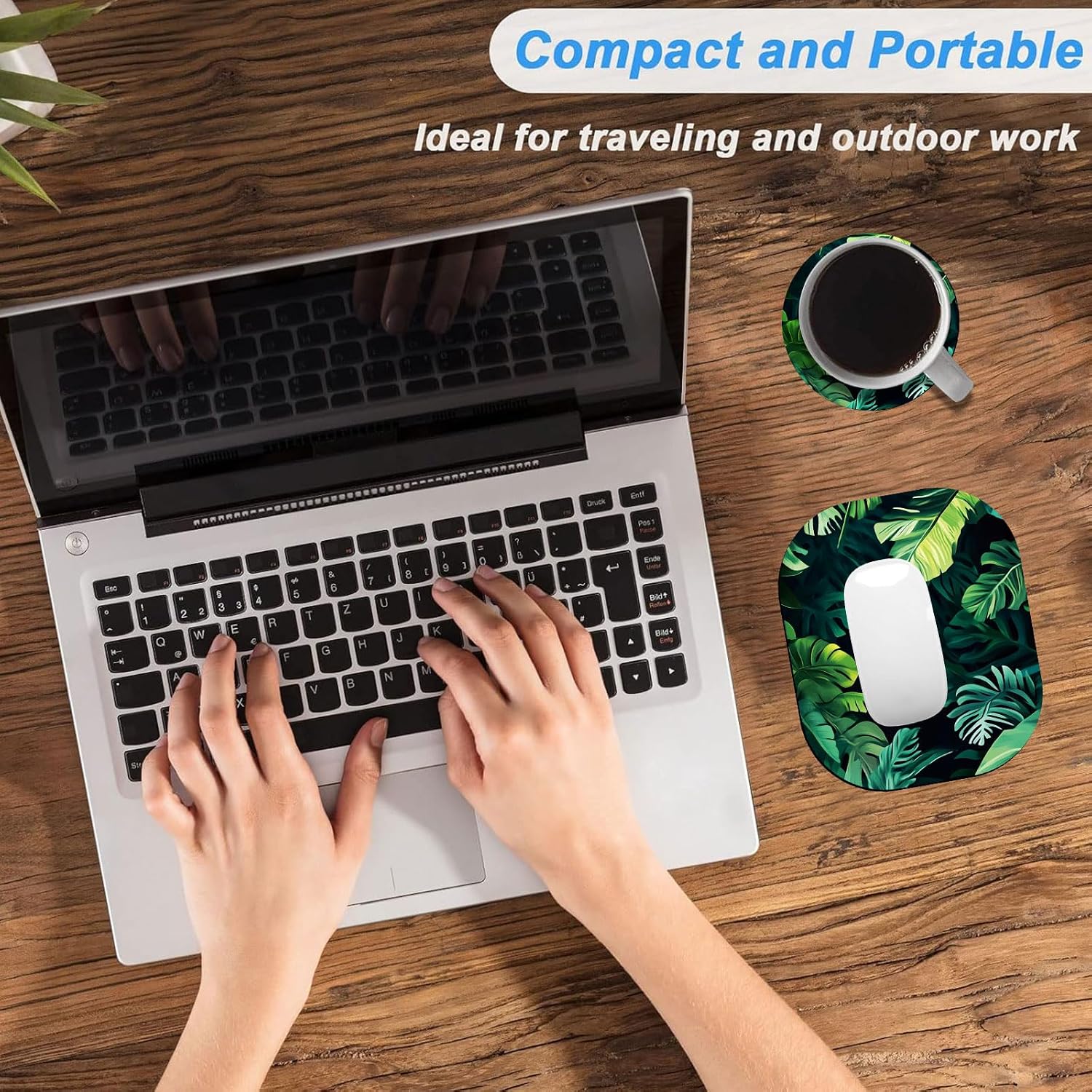 Small Mouse Pad，Mini Mouse Pad 6 x 7 Inch，for Laptop Keyboard Tray Wireless Mouse Home Office Travel，with Non-Slip Rubber Base, Waterproof Mouse Mat，Tropical Green Leaves