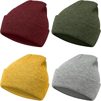 MENOLY 4 Pack Winter Beanies Stretch Knit Beanie Hat Cap for Girls Boys, 4 Color