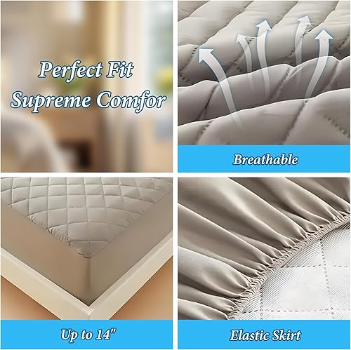 Miniatura 4 de Protector de colchón impermeable, tamaño Queen, refrescante, tela de aire 3D, silenciosa, con bolsillo profundo de 4 a 14 pulgadas de profundidad