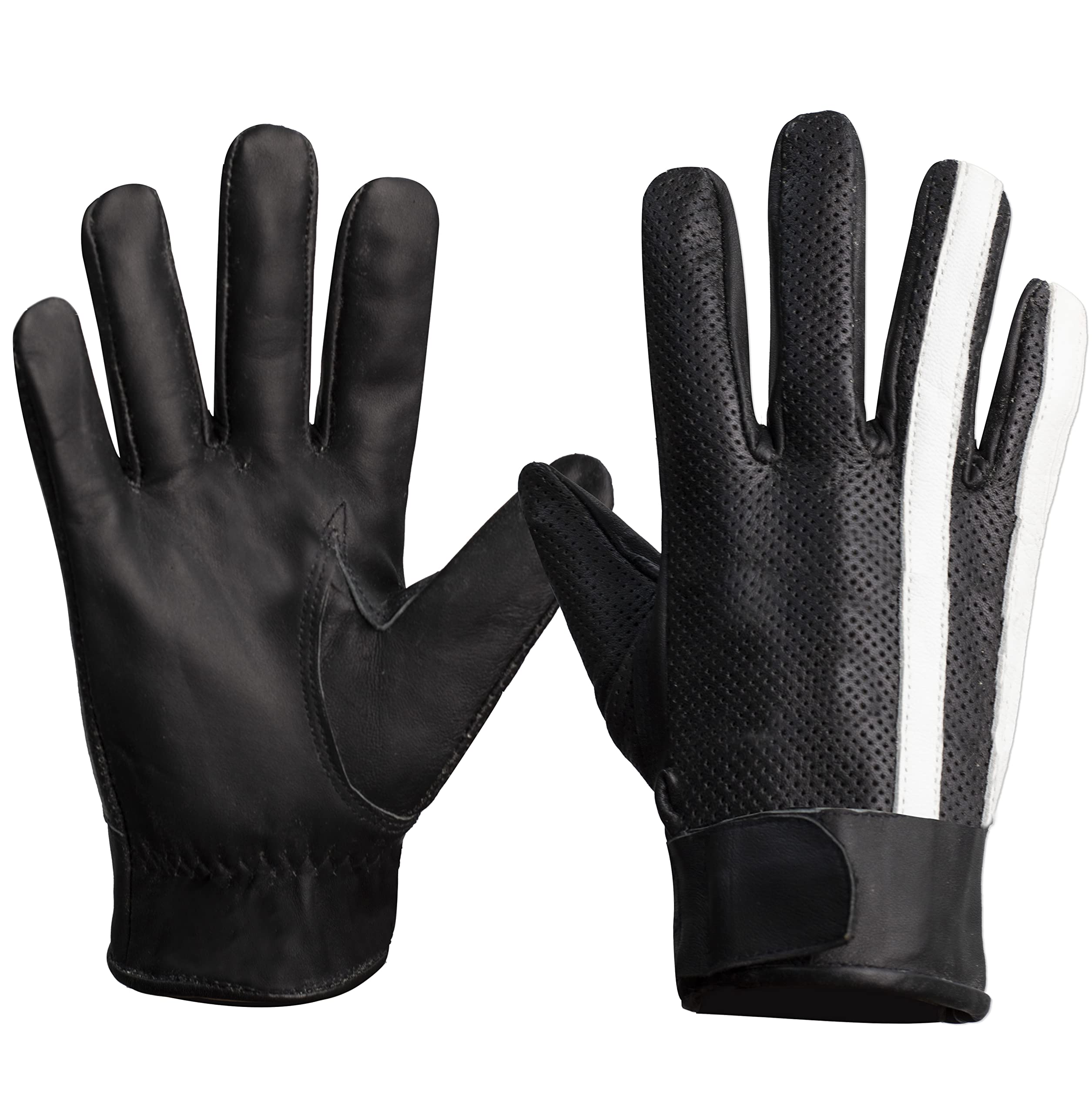 URBAN BUCK Men Winter Real Leather Bike Riding Stripe Perforation Touchscreen Lined Glove