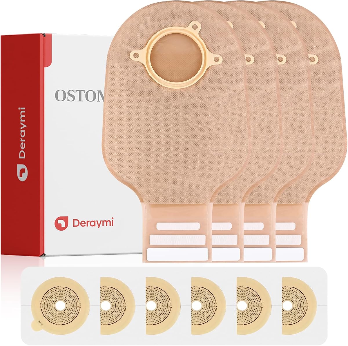 30 bolsas de colostomía para suministros de ostomía, bolsa de ostomía de 2 piezas, bolsas de drenaje de ostomía de dos piezas para cuidado de ileostomía y estoma, recortables de 15 a 60 mm (20 x bolsas+10 x barreras cutáneas)
