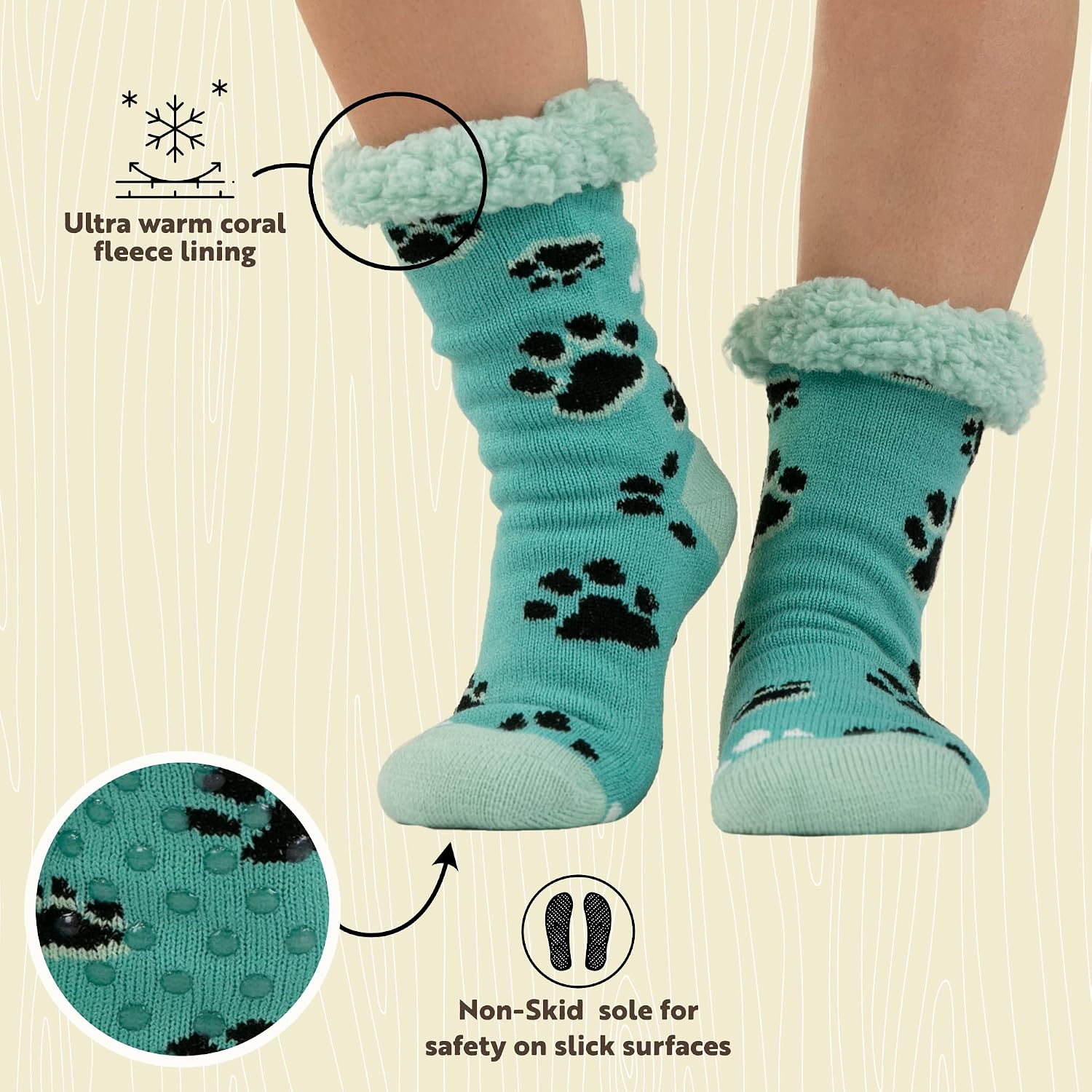 Lazy One Women’s Plush Slipper Socks – Sherpa Lined House Socks with Non Slip Grips, Cozy Winter Indoor Slippers for Women