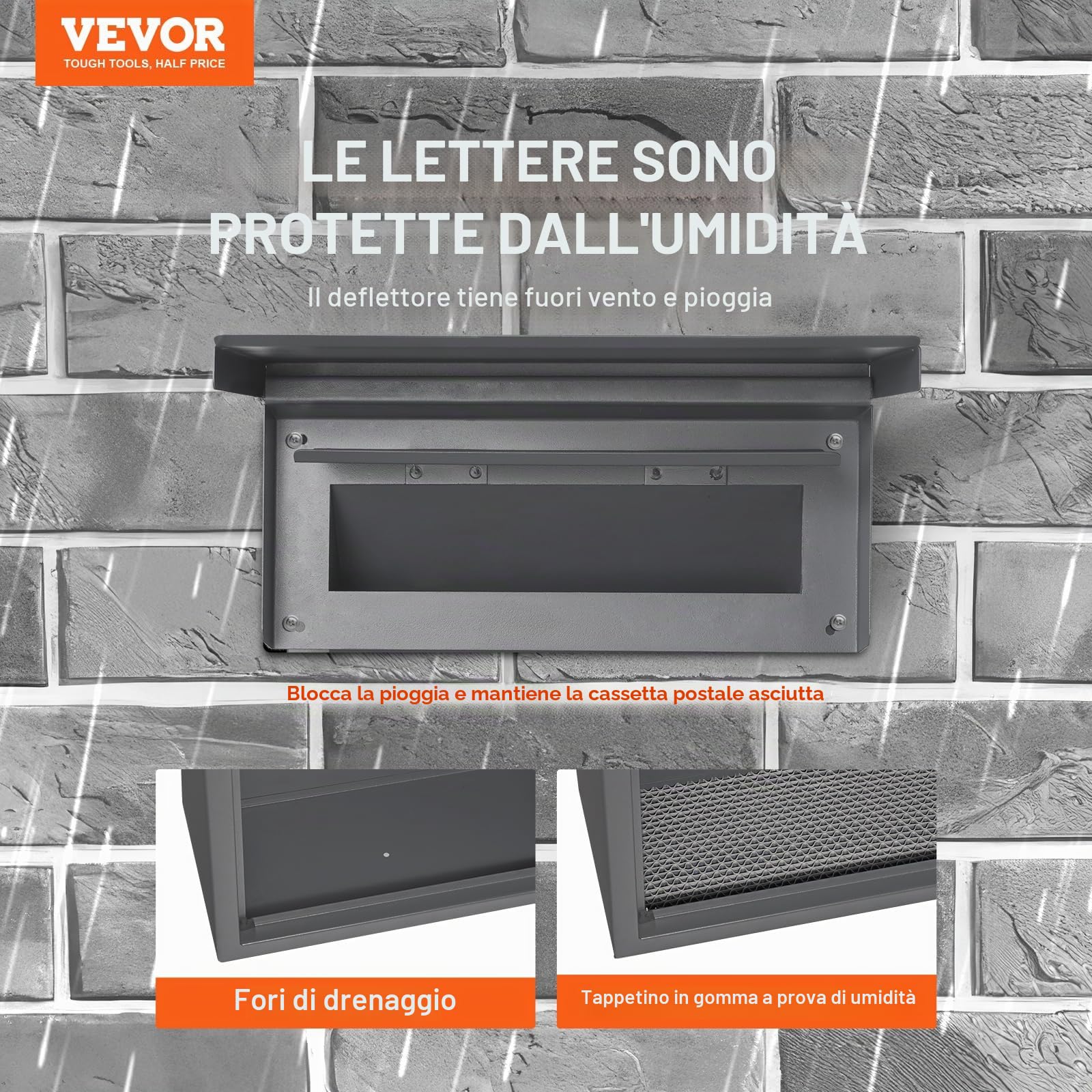VEVOR Cassetta Postale da Muro, Cassetta Postale da Muro in Acciaio Cassetta Resistente Cassetta Postale con Serratura a Combinazione 70-200 mm, 320 x 158 x 430 mm, Grigio Scuro
