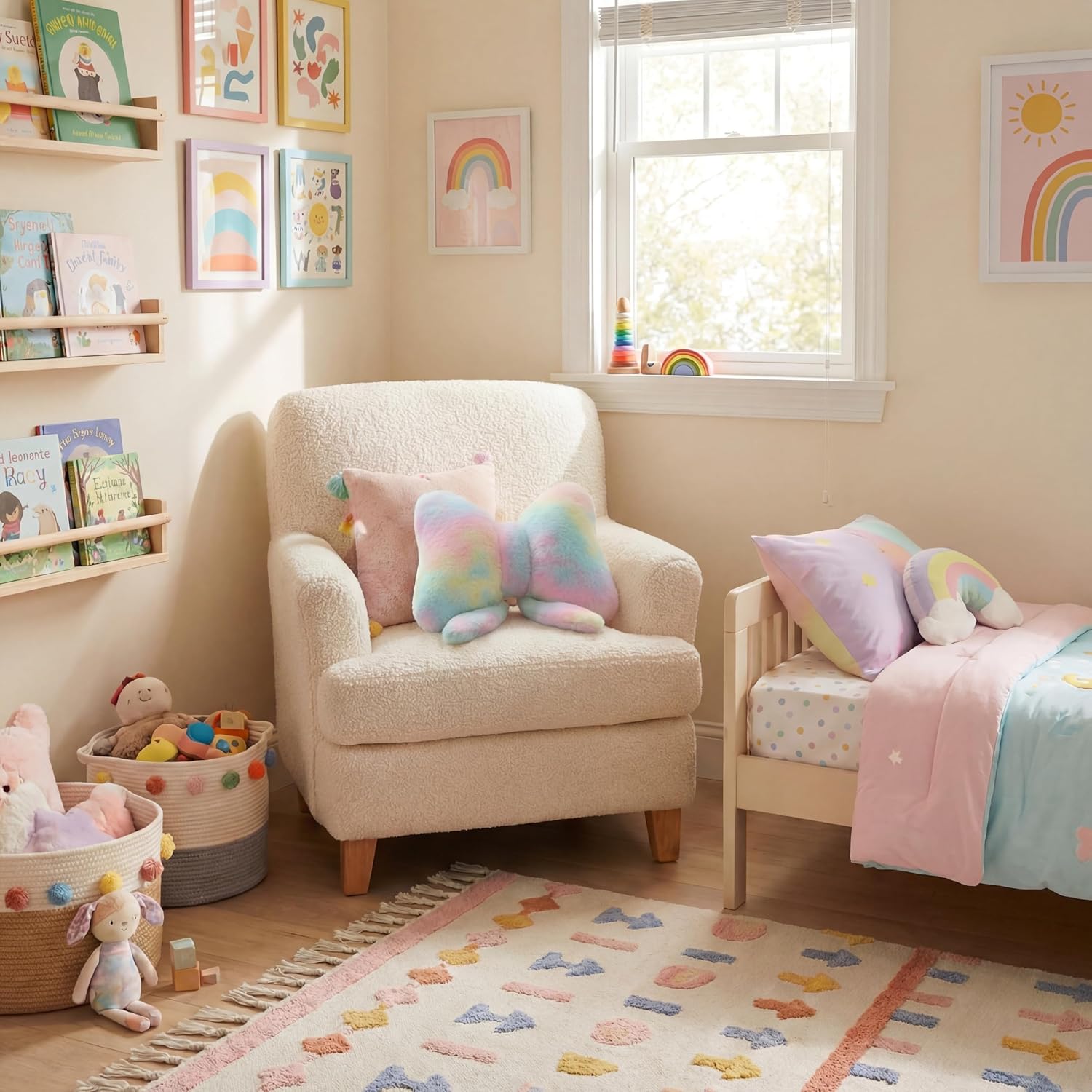 Sliner Pastel Bow Pillow DIY Aesthetic Bow Decor Cute Faux Rabbit Fur Bowknot Pillow for Bed Coquette Rainbow Seat Cushions Soft Throw Pillows for Sofa Couch Car Office Home Decor, 10.2" * 10.6 "