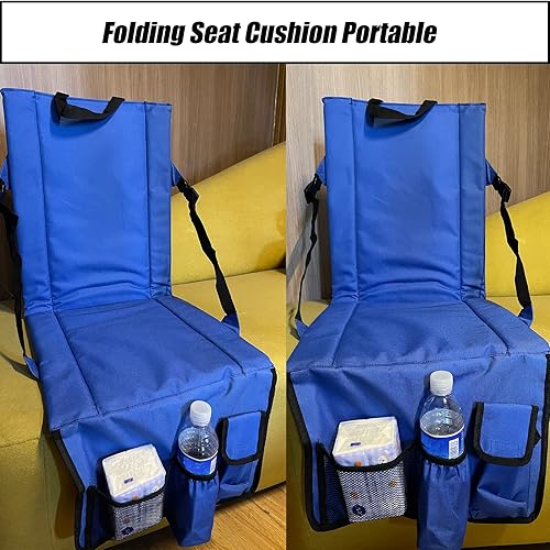 Miniatura 6 de Tfwadmx Cojín de asiento plegable portátil para estadio con bolsillos para respaldo, silla de campamento de jardín para gradas y bancos al aire
