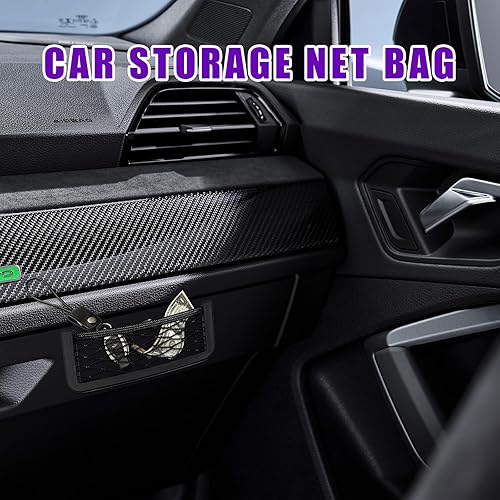 Miniatura 6 de 2 unidades de red para teléfono de bolsillo para automóvil, bolsa de red de almacenamiento lateral universal para asiento con cinta de doble cara,