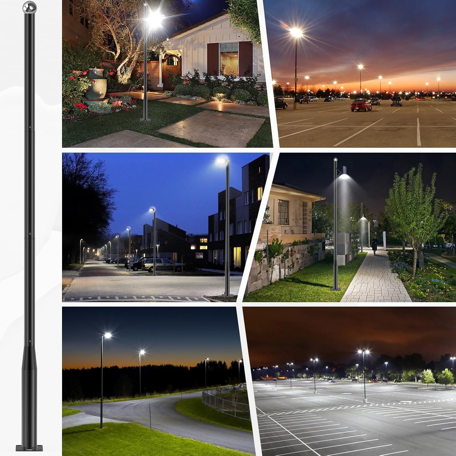 Street Light Pole 13Ft Tall, Street Lamp Post for Outdoor Lighting Fixtures with Two Types of Ground Mounting Brackets, Outdoor Light Pole for Parking Lot, Patio, Street, Backyard, Exterior House