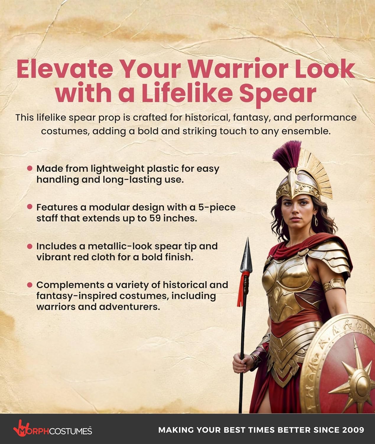 Nicky Bigs Novelties Roman Spartan Spear, Cosplay Spear, Medieval Fake Spears, Spartan Costume For Men, Roman Soldier Costume