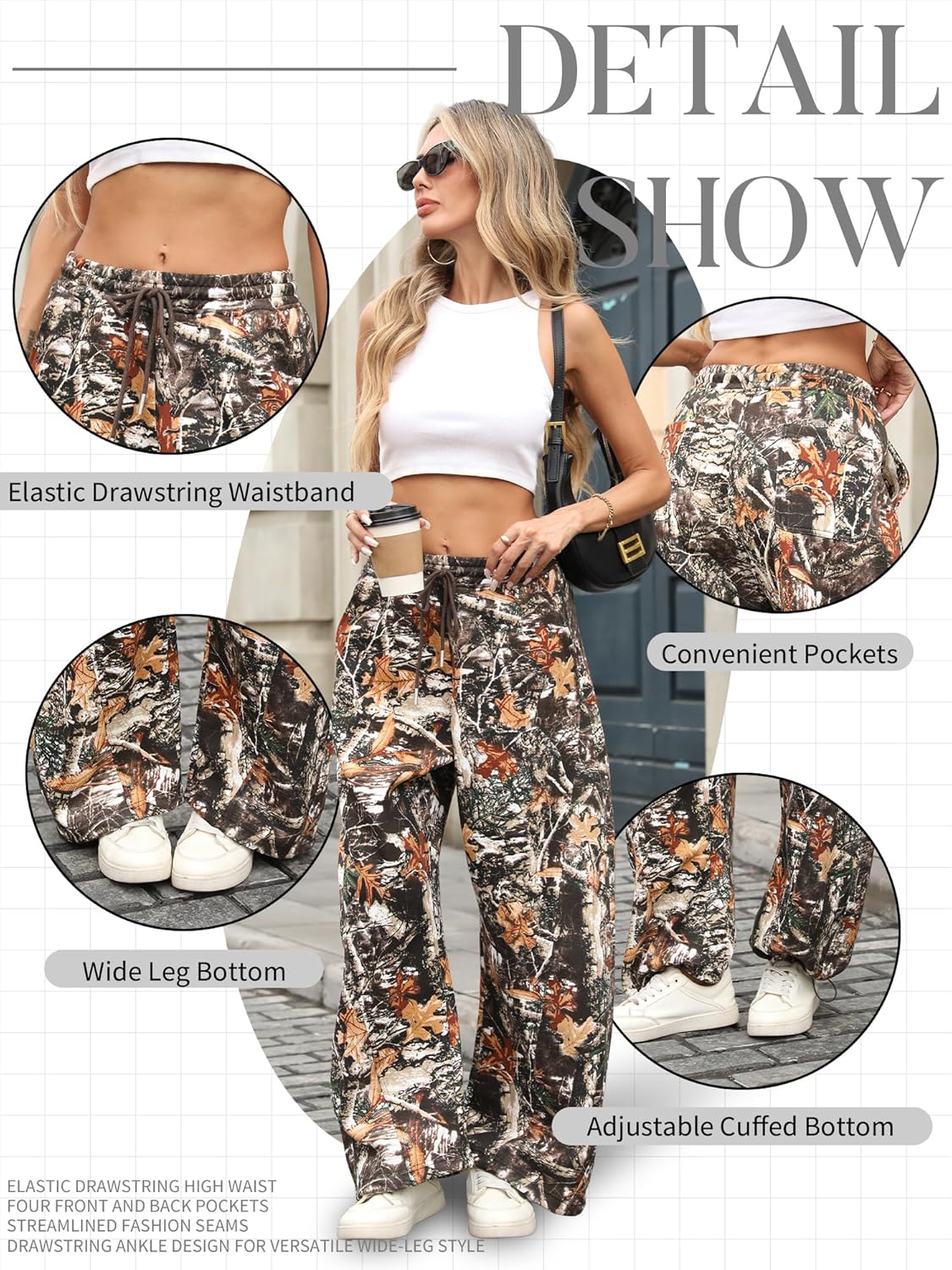 ELLEVEN Women's Y2K Wide Leg Sweatpants - High Elastic Waist Baggy Pants with Pockets & Adjustable Ankle Drawstring Cuffs - Image 5