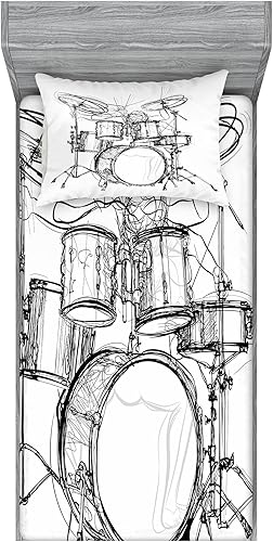 Miniatura 129 de Ambesonne Juego de sábanas bajeras y fundas de almohada de los años 90, patrón geométrico en estilo retro, formas redondas de triángulo de media