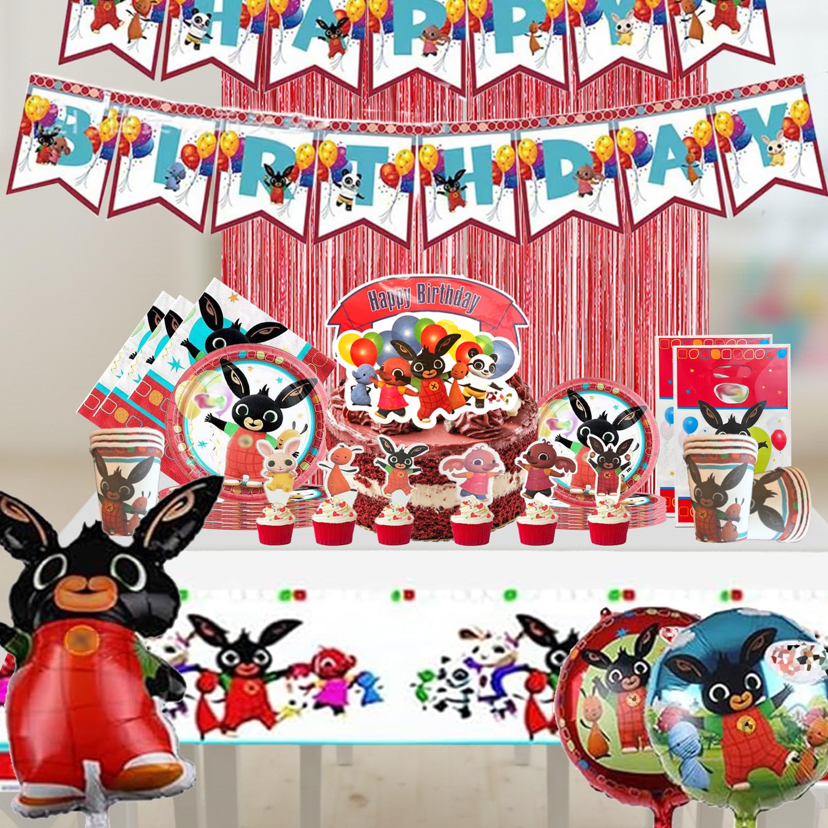 91 Pezzi Bunny Set Festa Compleanno, Tovaglia Compleanno,Bunny Addobbi Compleanno,Stoviglie Per Feste Di Compleanno