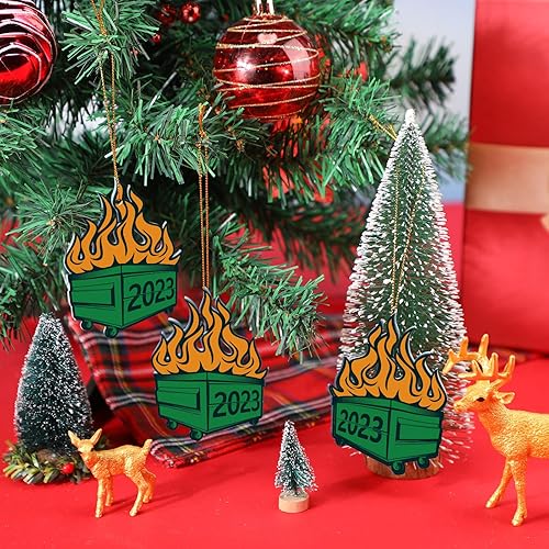 Miniatura 4 de 9 piezas de adornos de basurero de Navidad para árbol de Navidad, decoraciones colgantes de doble cara de Navidad con cuerdas doradas