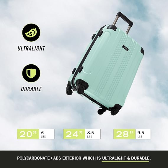Kenneth Cole REACTION Out of Bounds Lightweight Hardshell 4-Wheel Spinner Luggage, Mint Blue, 20-Inch Carry On