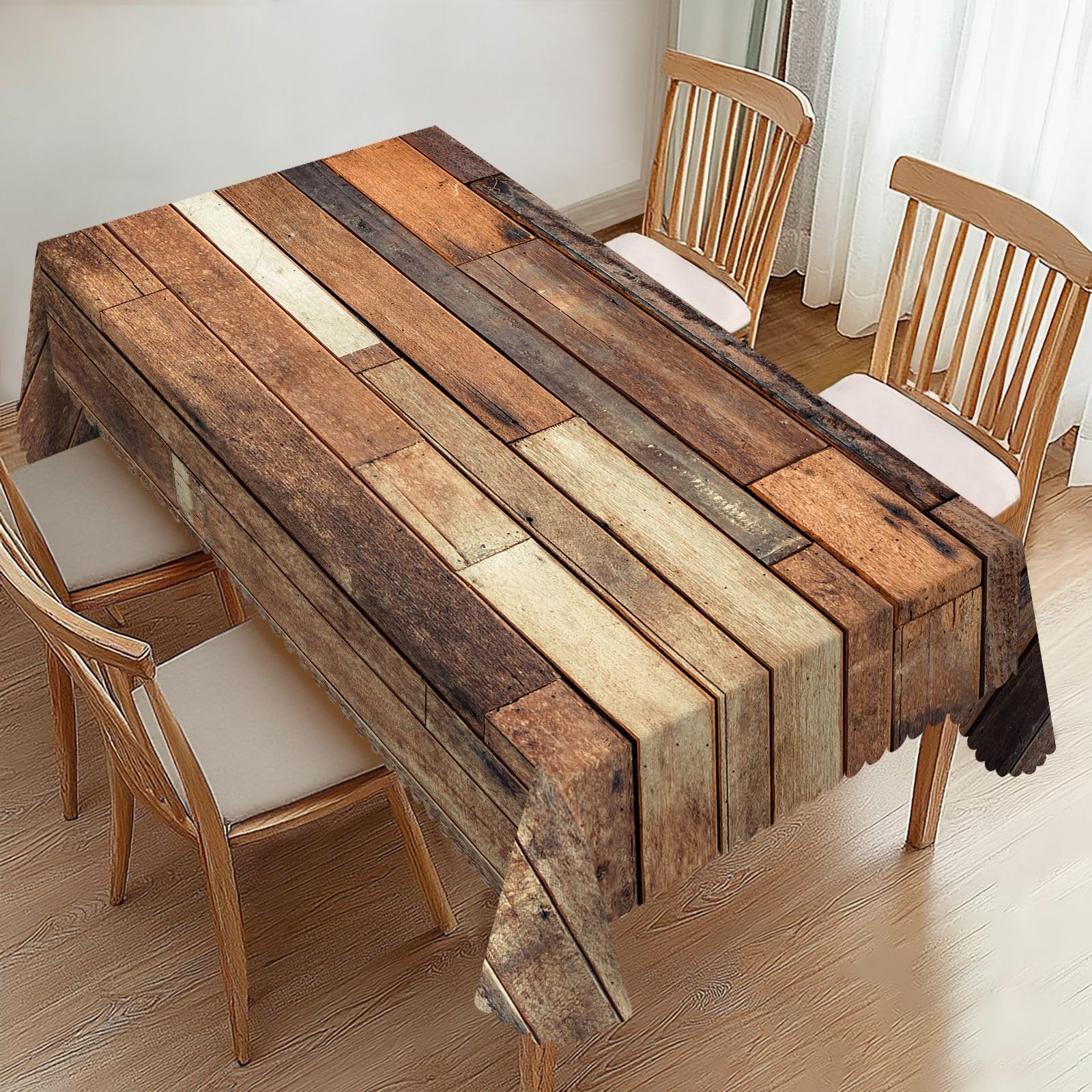 ZYPHORIEL Wooden Print Rustic Rectangle Tablecloths Old Wood Plank Table Cloths Dacorative Kitchen Dining Tablecloth for Rectangular Tables,Washable