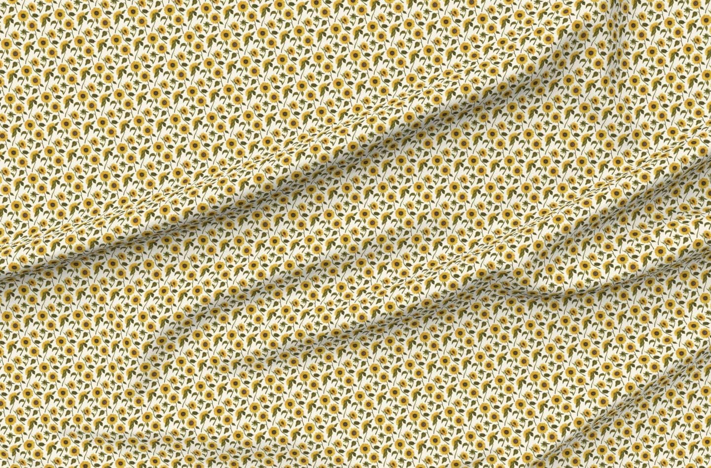 Spoonflower Fabric - Sunflower Yellow Small Floral Sunflowers Garden Field Flowers Printed on Organic Cotton Sateen Fabric by The Yard - Sewing Quilting Apparel Home Decor