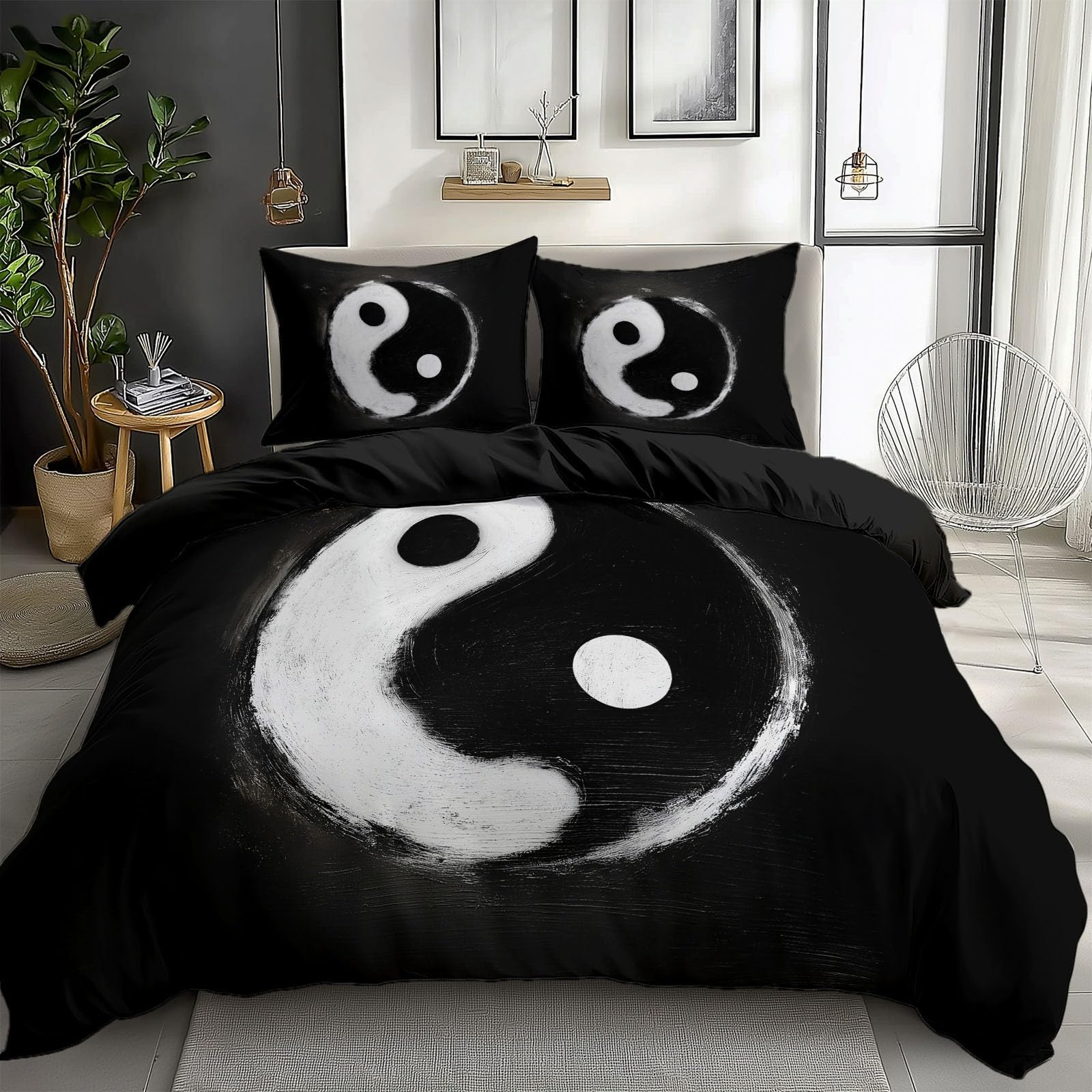 XCQHZYQ Super King Size Duvet Cover Sets 260x220 cm Black And White Yin And Yang Symbol 3 Piece Bedding Soft Brushed Polycotton Printed Quilt Cover Reversible Bedding Set with Pillows Case