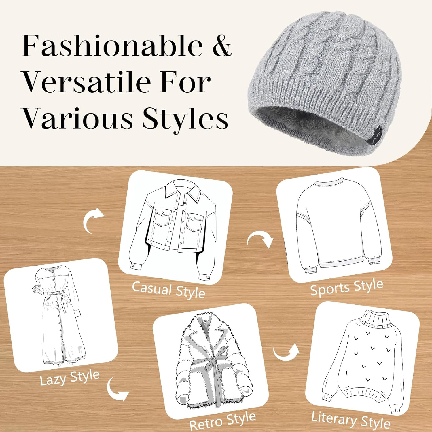 Winter Beanie Hat for Women Men Thick Cable Knit Beanie Velvet Fleece Lined Skull Cap Cuff Beanie - Image 7