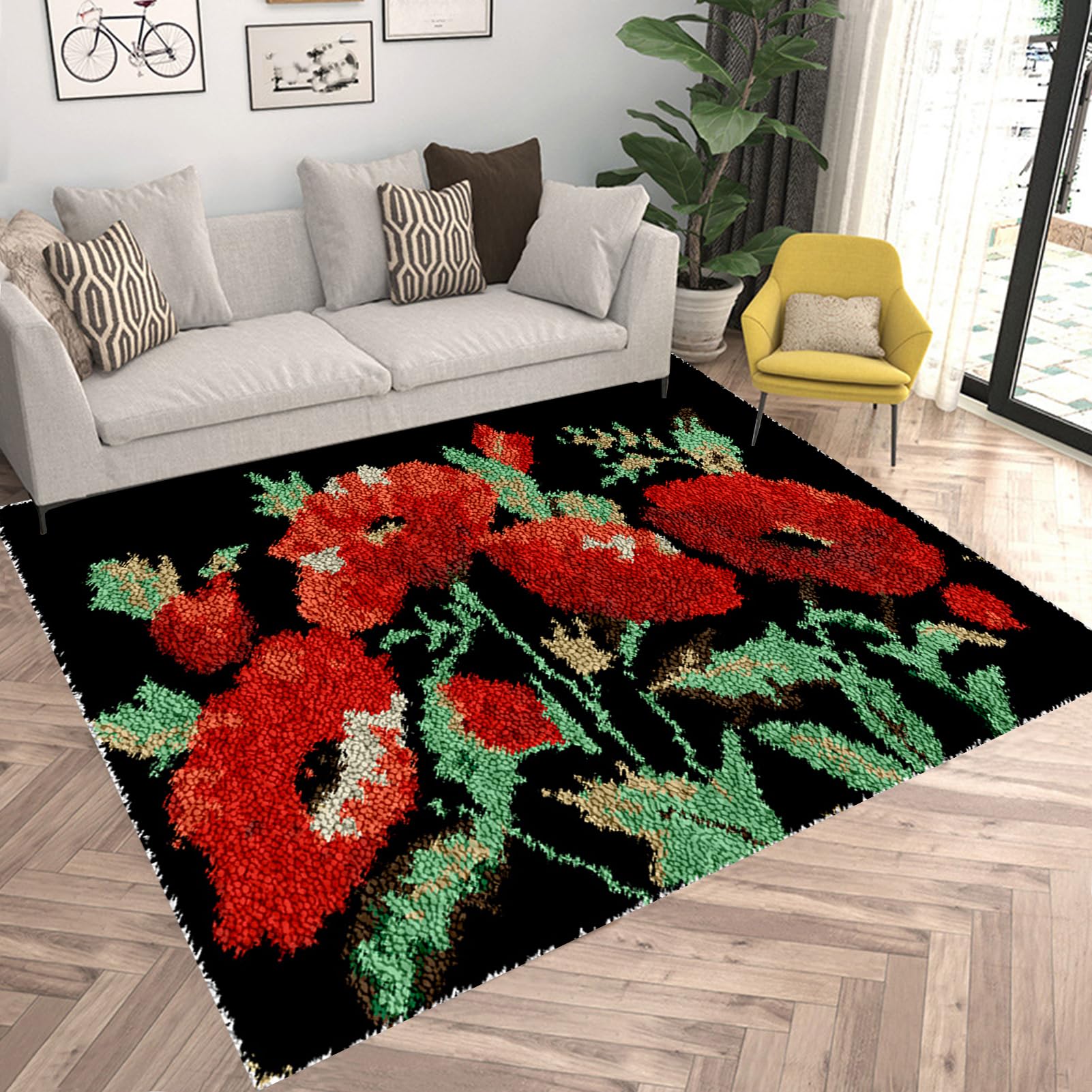 Kit per tappeto con gancio a scatto per adulti, tela stampata, arazzo ricamato, kit fai da te, filato all'uncinetto, cuscino per pavimento per la decorazione della casa