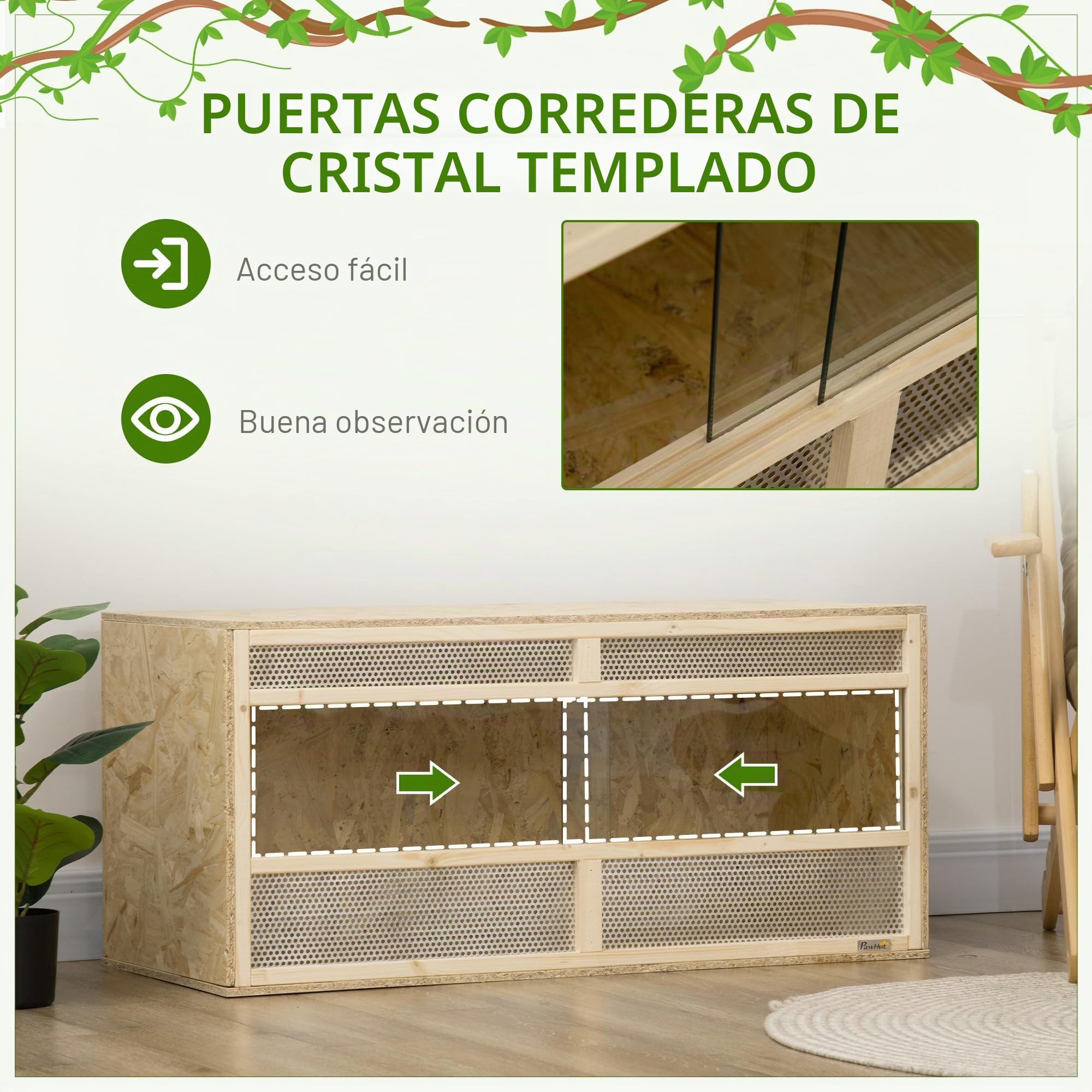 PawHut - Terrario de madera OSB para reptiles con puerta corredera de cristal, 100 x 47 x 47 cm